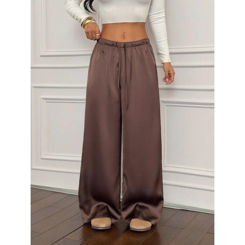 Women S Satin High Waist Loose Wide Leg Casual Commute Pants