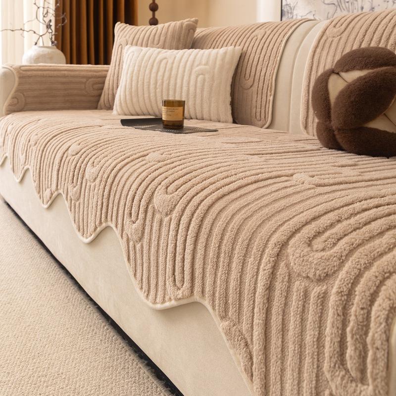 Thickened Warm Sofa Cover Cloth Irregular Anti Slip Sofa Cushion Cover Soft and Sticky Cream Style Autumn and Winter New Style