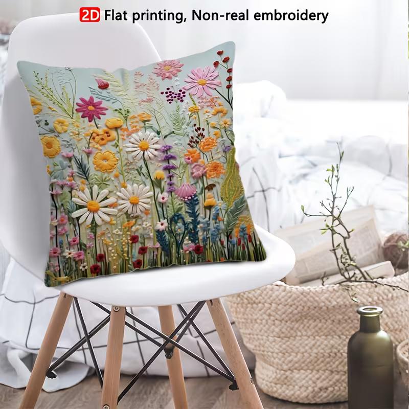 2D Digitally printed vibrant plant flower pattern pillowcase, durable polyester fiber with zipper for bedroom, living room and sofa decoration