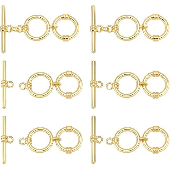 

BENECREAT 6 Pcs Real 14K Gold Plated Brass Toggle Clasps with Jump Rings, 1.6 Inch 2 Round Rings Adjustable T-Bar Closure Clasps for Necklaces 1.6 Inch