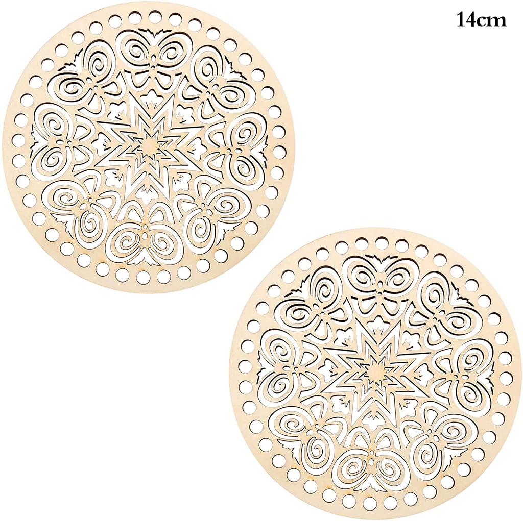 2Pcs Wooden Creative Circular Hollow Pattern Bag Base DIY Wooden Weaving Products And Home Decoration