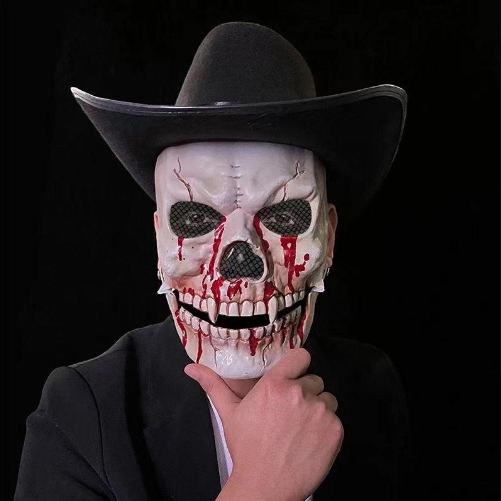 Adjustable Moving Mouth Skull Mask Bloody Effect Scary Skull Headgear  Masquerade Party