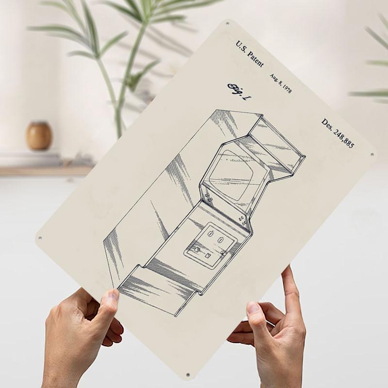 Arcade Game Patent Drawing Metal Poster Customized Wall Art Retro Vintage Tinplate Signs for Office Decor Wand Deko Coffee Bar
