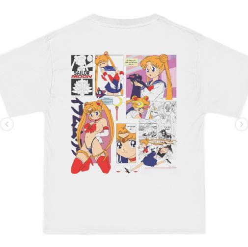 

Adult and Children Sailor Moon Y2K Sweet and Cool Retro Comic Collage Moon Bunny Multipanel Pure Cotton Short Sleeve 4XL