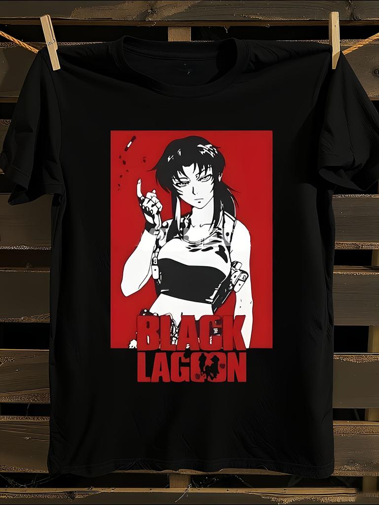 Vintage Black Lagoon Revy Anime Graphic T-Shirt Mens Tshirt Womens Tshirts with Letters Print Short Sleeves T-Shirt Casual Street Tee Shirt Top
