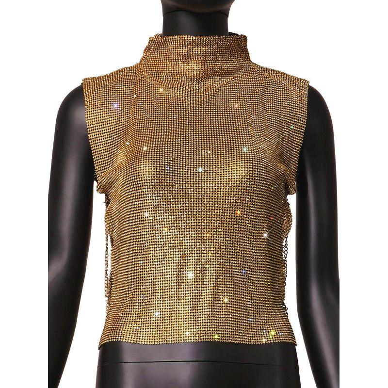 Amazon Cross-Border New Product Metal Vest Full of Rhinestones High-Neck Top Christmas Hot Girl Party Rhinestone Vest Top