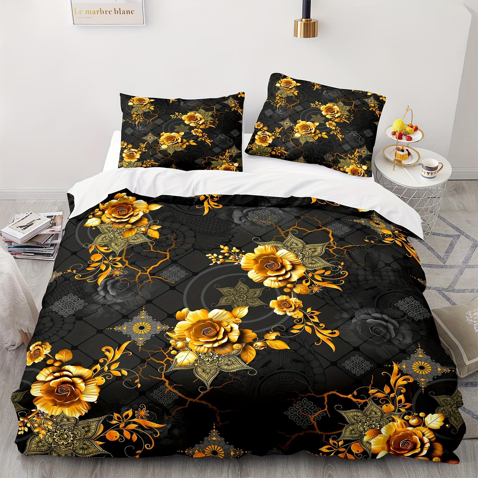 

Комплект постельного белья из полиэстера с цветочным принтом, 2/3 предмета, машинная стирка, всесезонный, застежка-молния, полиэстеровый декор для спальни Duvet Cover Set&EU Single(135x200cm)