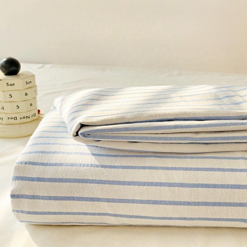 Japanese Striped Skin-friendly Thick Solid Bed Sheet with Pillowcase for Single Double Student Dormitory