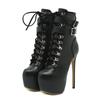 Sexy Buckle Strap 16.5 CM Extreme High Heels Platform Boots for Women Round Toe Cross Lace Up Party Club Stripper Shoes