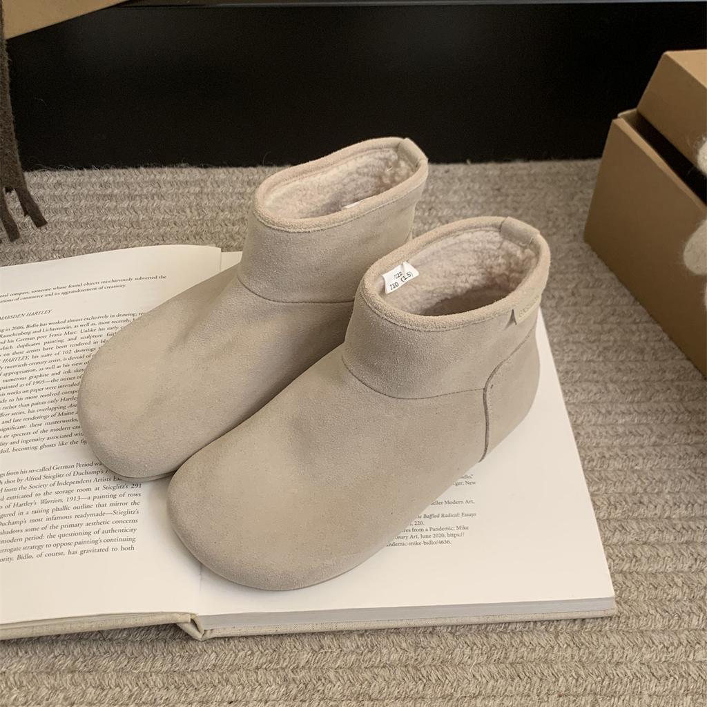 Fur Integrated Snow Boots Women's Velvet Warm Boken Short Boots Winter New Retro Flat Bottom Ugly Cute Cotton Shoes