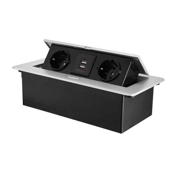 Slow-Rise Pop-Up EU/US/DE Power Multimedia Desk Socket with USB for Conference Tables
