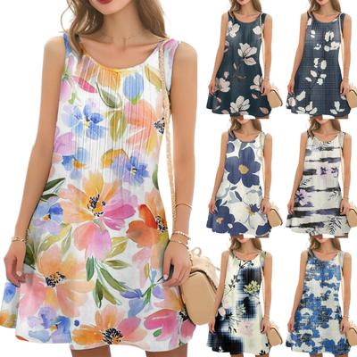 Women's Casual Fashion Floral Print Round Neck Sleeveless  Dress