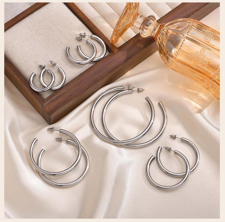 Waterproof Chunky Circle Hoop Earrings For Women, Gold Plated Stainless Steel Loop Earring 25/42/50/63mm