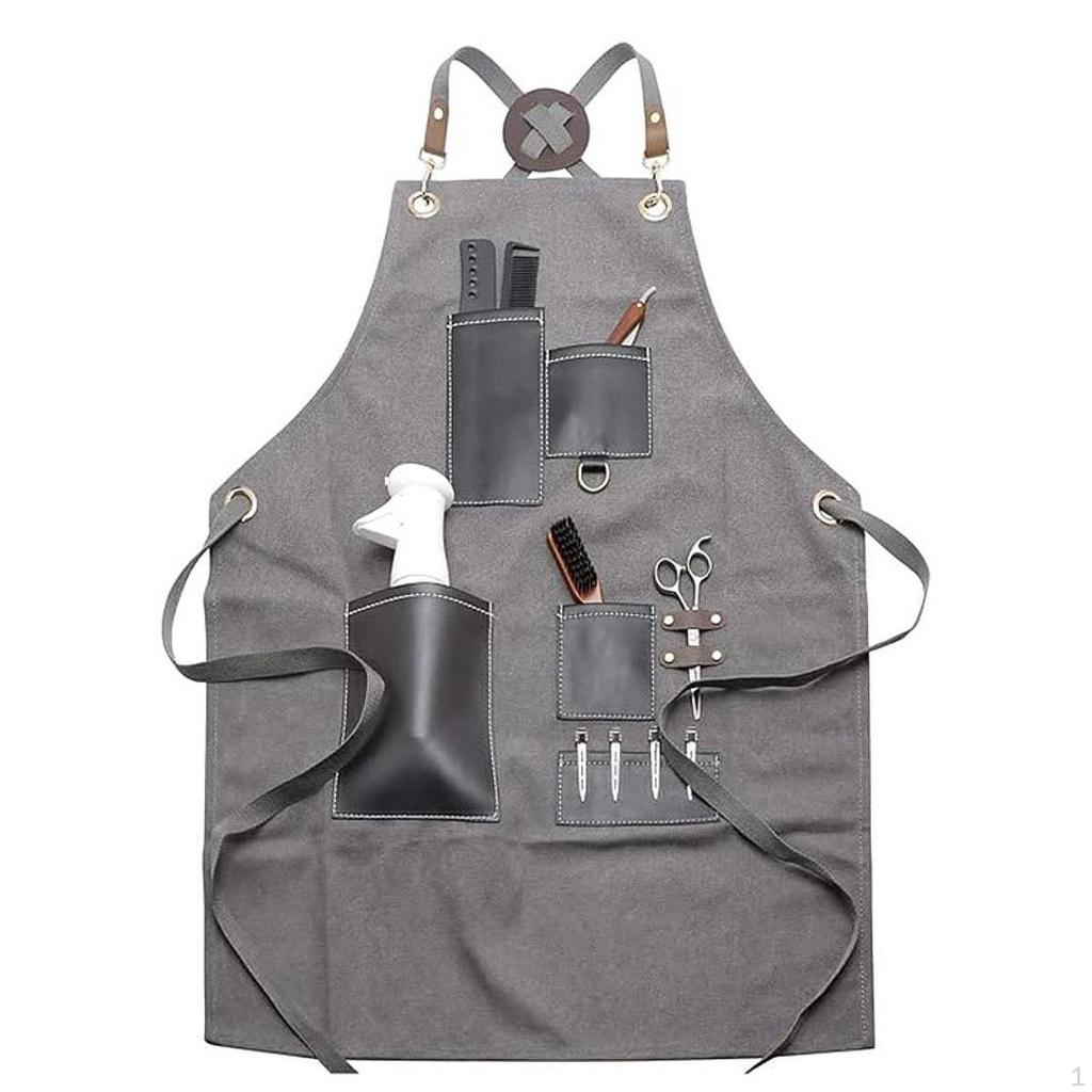 Canvas Apron with Pockets Adjustable Neck Hair Stylist Barber for Service Baking