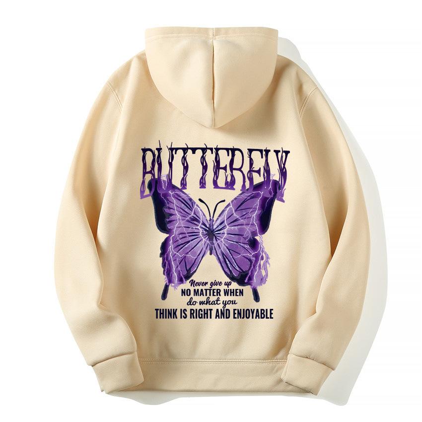 2025 European and American new letter fashion multi-color butterfly casual hooded fleece sweater