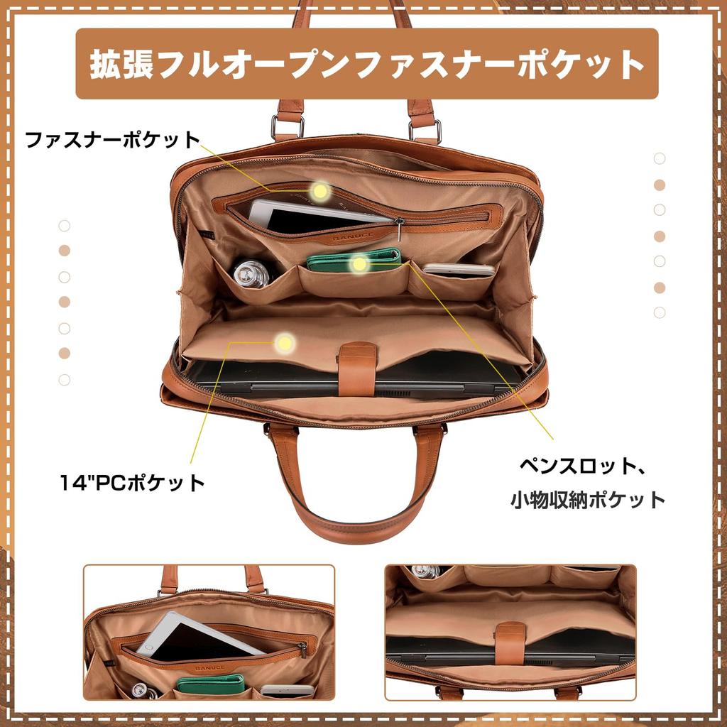 Vannus Men's Genuine Leather Briefcase, Business Attache Case, Fits A4 Size and 14-inch Laptops, Freestanding, Brown