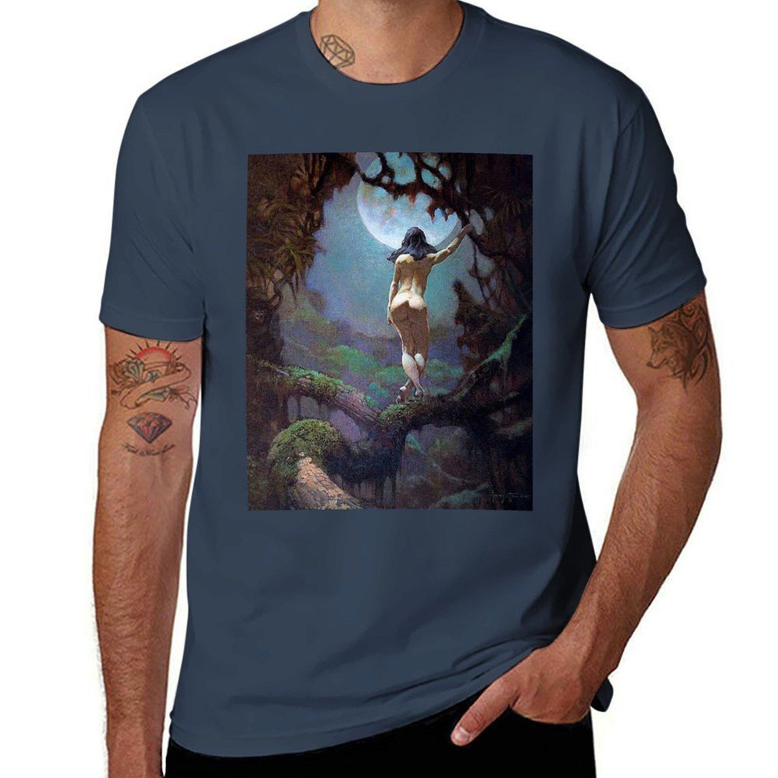 Frank Frazetta The barbarian girl TShirt Classic Print Short Sleeve Shirt S