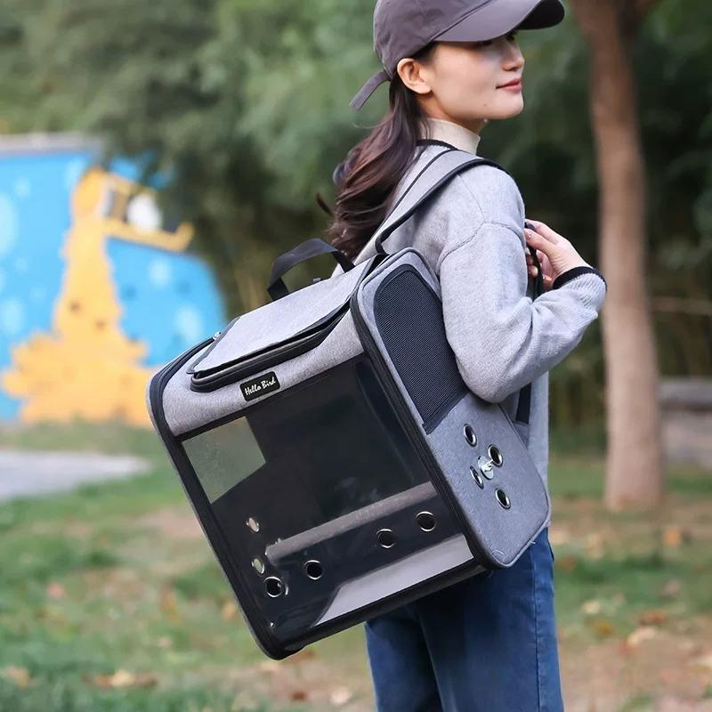 Transparent Visible Parrot Backpack Carrier with Perch Portable Handheld Double Shoulder Travel Bag for Small Birds Pet Parrot