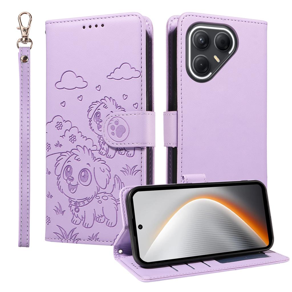 Etui dla TECNO Pova 7 5G z blokadą RFID, z nadrukowanym wzorem psa, wykonane ze skóry PU, pokrowiec na telefon ze smyczą na nadgarstek