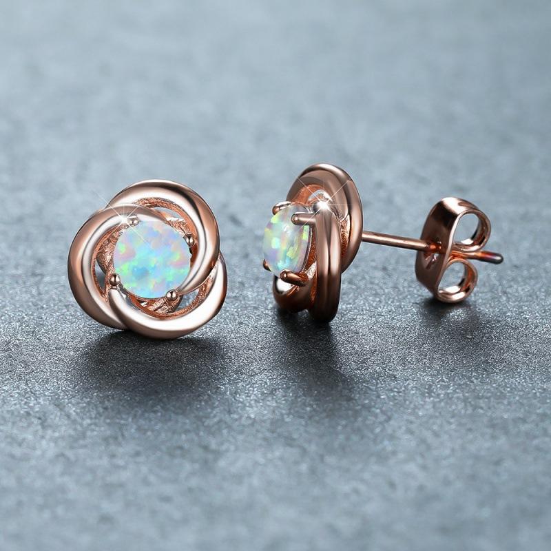 Rose gold four-claw blue winding stud earrings cute earrings simple personalized jewelry