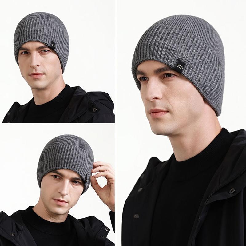 Knitted Hat Men's Autumn Winter Warm Cold-Proof Fleece Hat Outdoor Cycling Sports Cold-Proof Cap