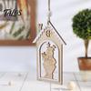 Rustic Christmas Garland Decor Wooden House Snowman/Reindeer Hanging Ornament, DIY Xmas Pendant with Farmhouse Hemp Rope for Home Window & Holiday