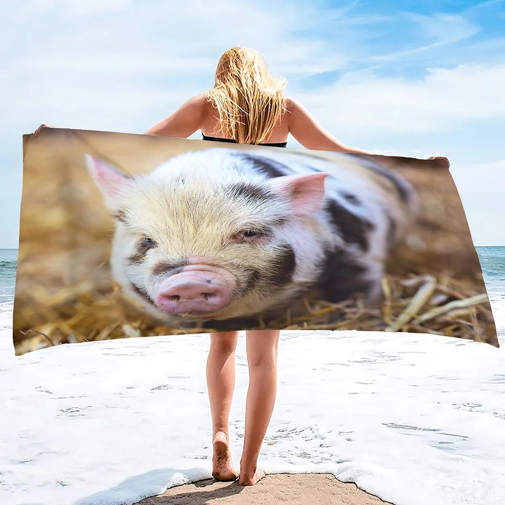 Cartoon Pig Beach Towel Oversized, Ultra Soft Microfiber Sand Free Beach Towels for Adults, Super Absorbent Quick Dry Pool Towel