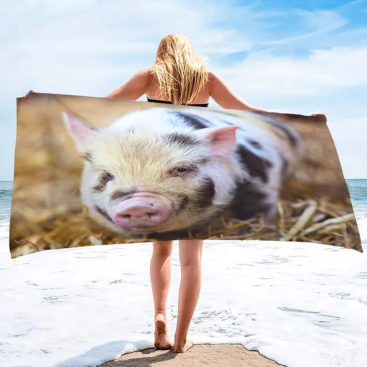 

Cartoon Pig Beach Towel Oversized, Ultra Soft Microfiber Sand Free Beach Towels for Adults, Super Absorbent Quick Dry Pool Towel W40*H60(CM)