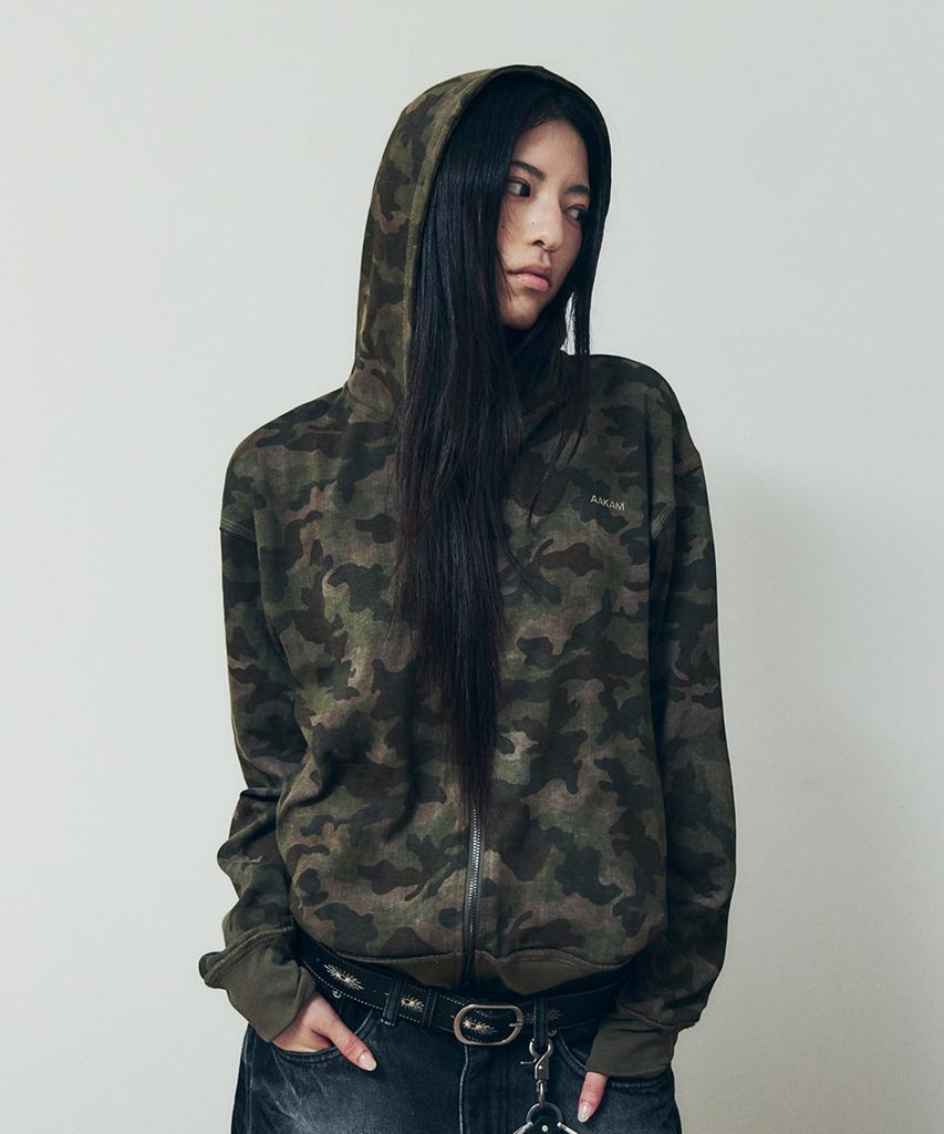 Aakam Basic Logo Camouflage Zip-Up Hoodie (Khaki)