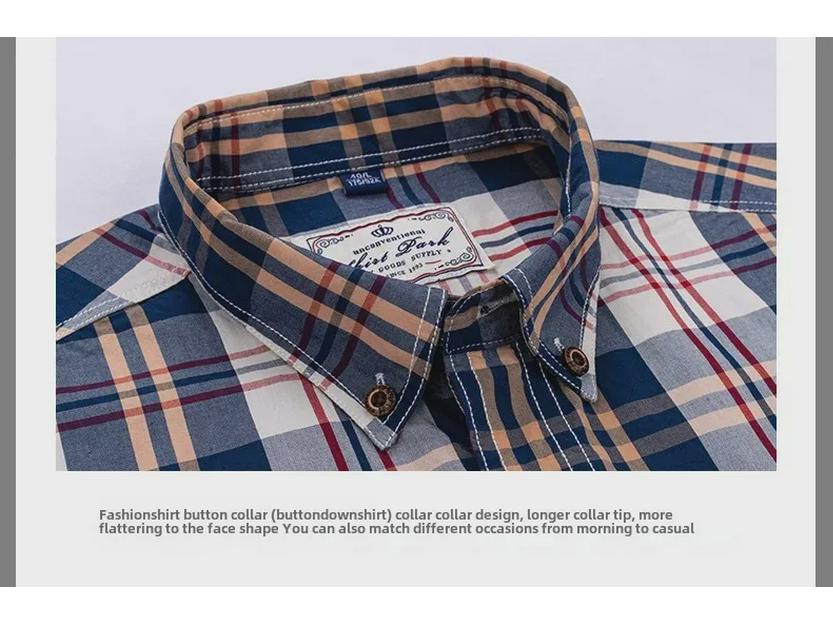 Men's Slim Fit Non-Iron Plaid Cotton Shirt - Long Sleeve, Spring Casual Style