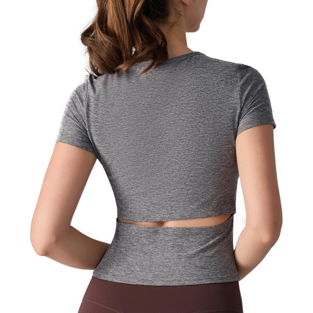 Yoga Short Sleeve Women's Crew Neck Casual Yoga T-Shirt Open Waist Slim Fit Naked Sports Running Top Fitness Clothing