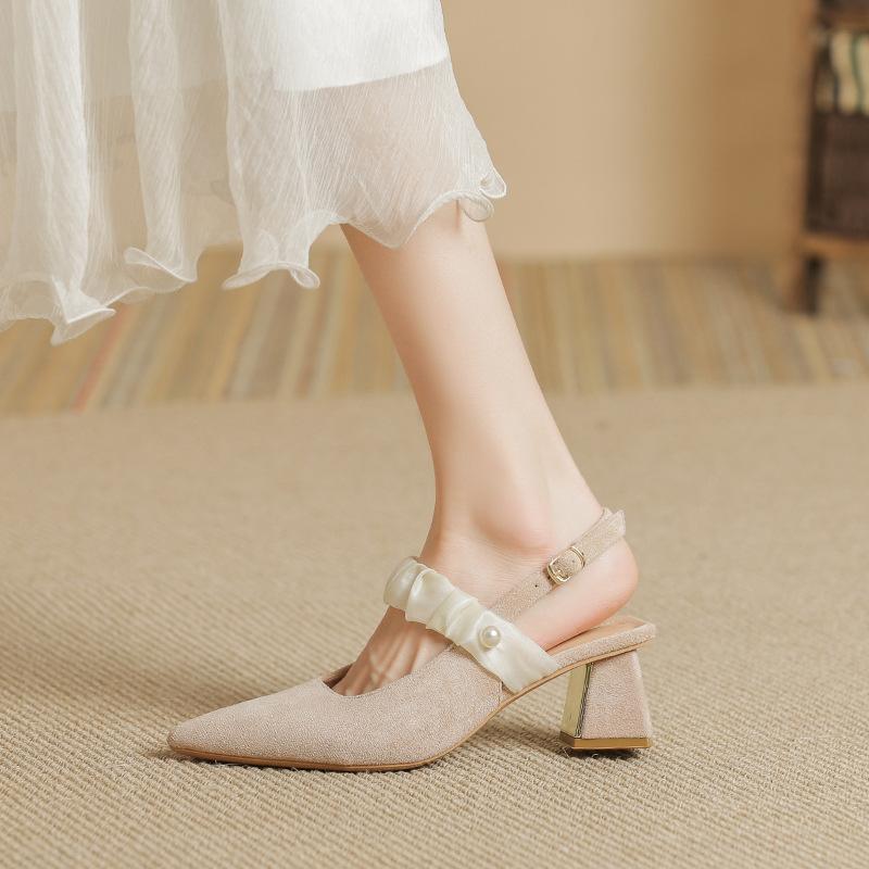 

Босоножки Баотоу женские летние на толстом каблуке, одинарные туфли, модные, с темпераментом, с острым носком, на высоком каблуке 43 абрикосовый