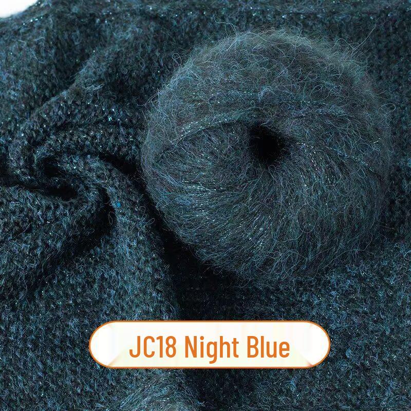 Medium-Thick Sparkly Mohair & Wool Soft Hand-Knitting Yarn Skein