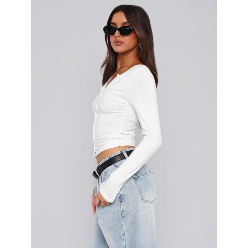 Jesień i Zima Jednolity Kolor Miękki Guzik Krótki Długi Rękaw Kurtka Kardigan Top