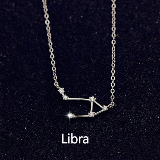 Korean-Style S925 Sterling Silver Inlaid Diamond Zodiac Pendant Necklace for Women