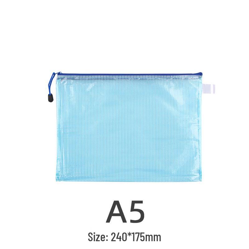A4 Waterproof Mesh Zipper File Bag - Transparent, PVC, Handheld, Office & Student Stationery.