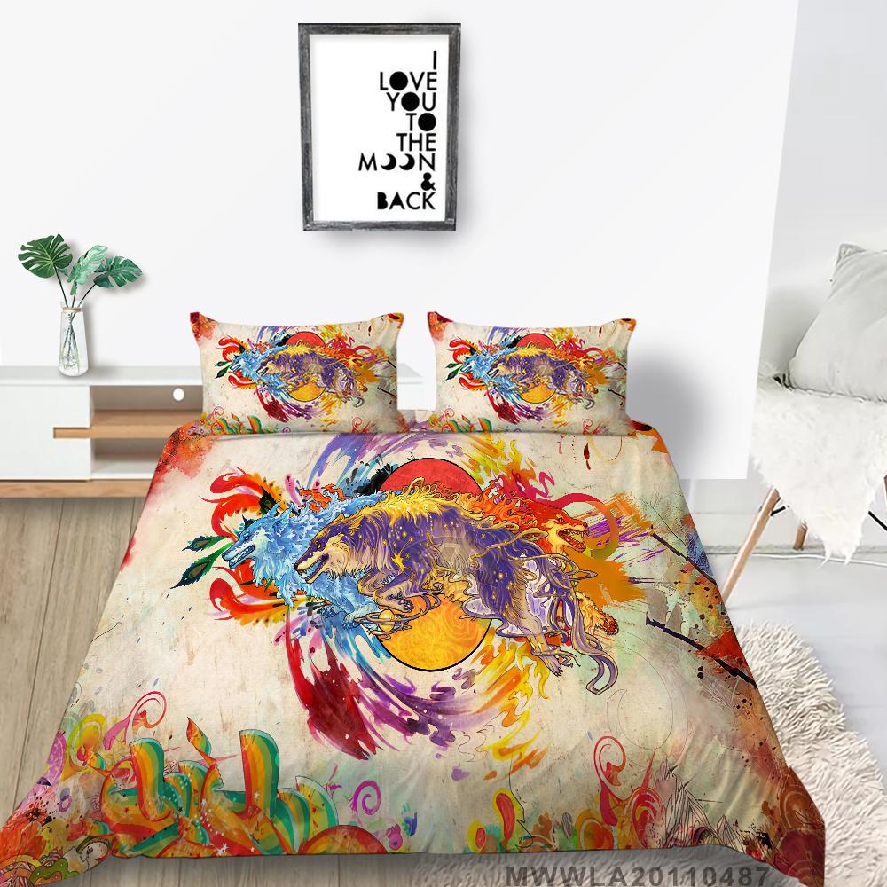 Home Bed Set with Bedding Pillow 2/3 Pcs Duvet Covers Highend 3D Wolf Printed Bedding Suit Home Textiles