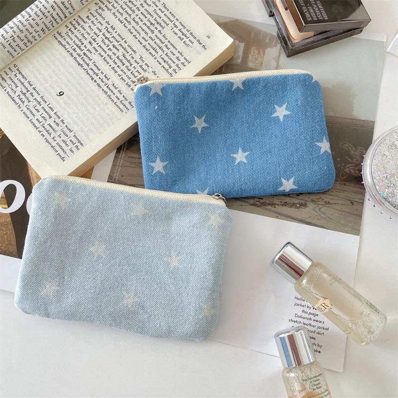 5674 Denim Star Printed Change Bag Going Out Travel Lipstick Cosmetic Bag Storage Bag Key Student Wallet