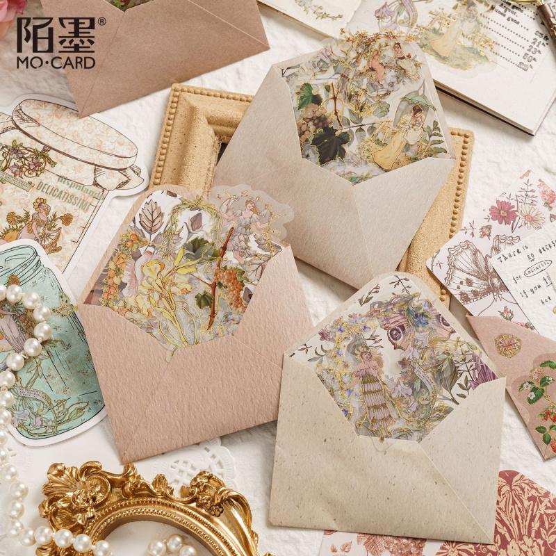 30Pcs Stickers + 1 Envelope + 3Pcs Material Paper Set Gold Foil Craft DIY Scrapbook Journal Diary Album Decorative Supplies