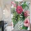 Waterproof Flower Leaf Printing Shower Curtain with Hanging Hooks
