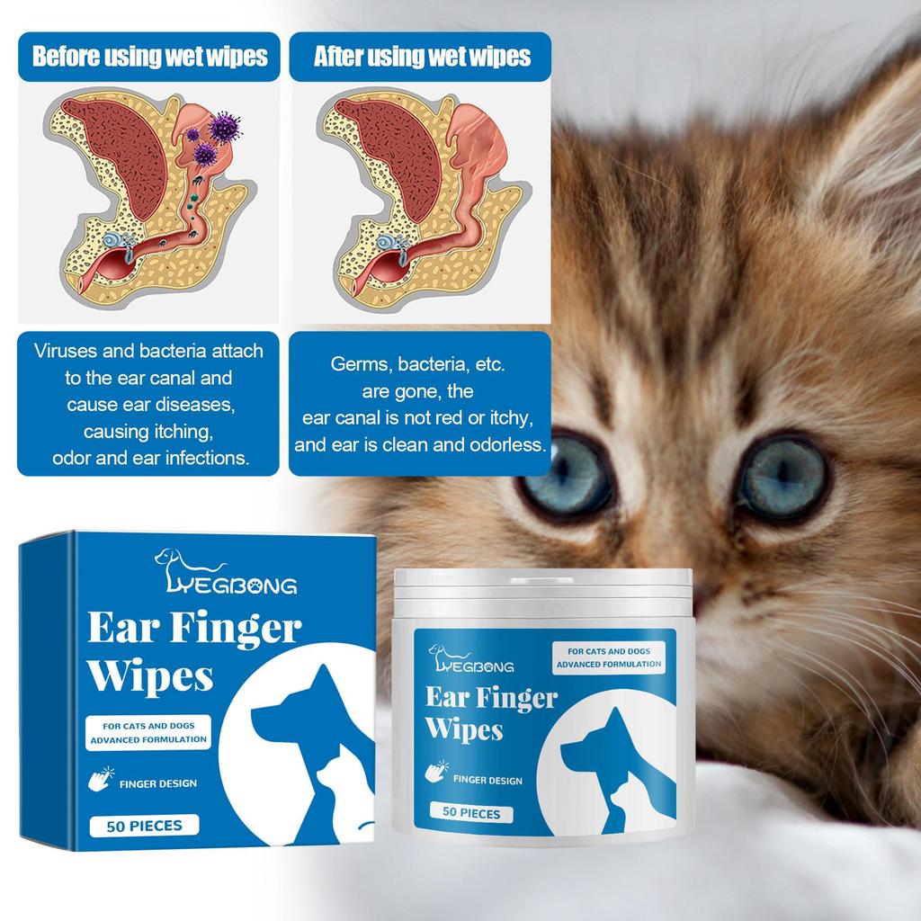 Yegbong disposable pet cleaning finger covers, cat and dog ear cleaning wipes, pet care and nursing appliances to reduce ear odor 50pcs