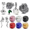 925 Silver Rose Bloom Necklace Earrings Set Women Gift Jewelry Original Charm Beaded Collection