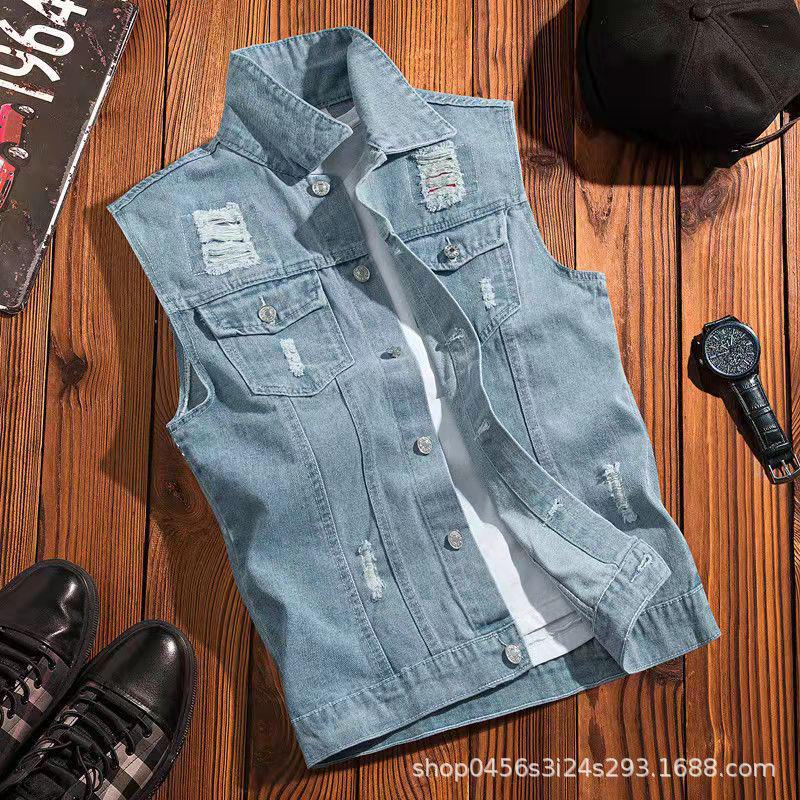 Men's Retro Hong Kong Style Denim Vest - Loose, Casual Sleeveless Waistcoat