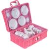 Servizio da tè in porcellana per bambine con cestino da picnic rosa, design floreale, 13 pezzi