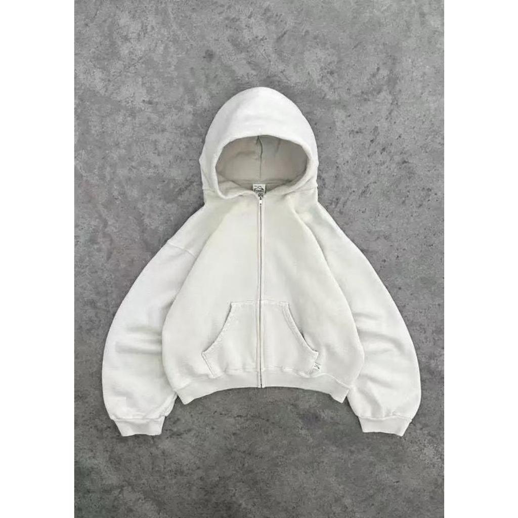 ZYLLO Amerikanischer Retro Einfarbiger Hoodie Damen Herren Herbst Langarm Oberteile Kapuzenpullover Streetwear Hip Hop Pullover Y2K Sweatshirt Neu