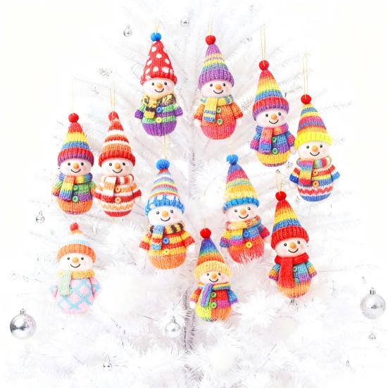 Wooden Snowman Ornaments Colorful Snowman Figurines with Pom-Pom Hats Christmas Tree Festive Holiday Decoration