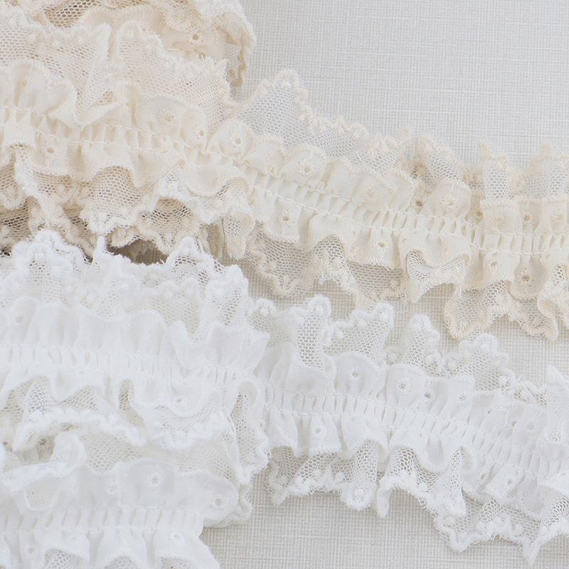 White 1Yard Lace Pleated Ruffles Applique Embroidery Fabric Ribbon Trim Diy Dress Apparel Headwear Decorative Sewing Supplies