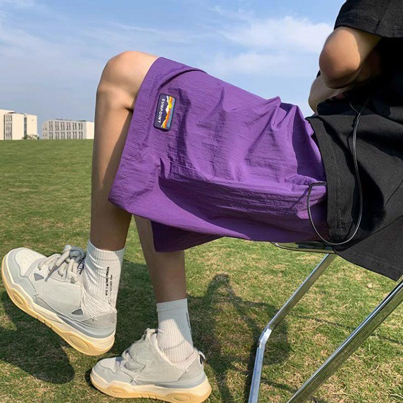 American Style Quick Drying Shorts for Men In Summer Thin Ice Silk Sports and Casual Mid Length Pants Versatile and Loose Beach Five Quarter Pants