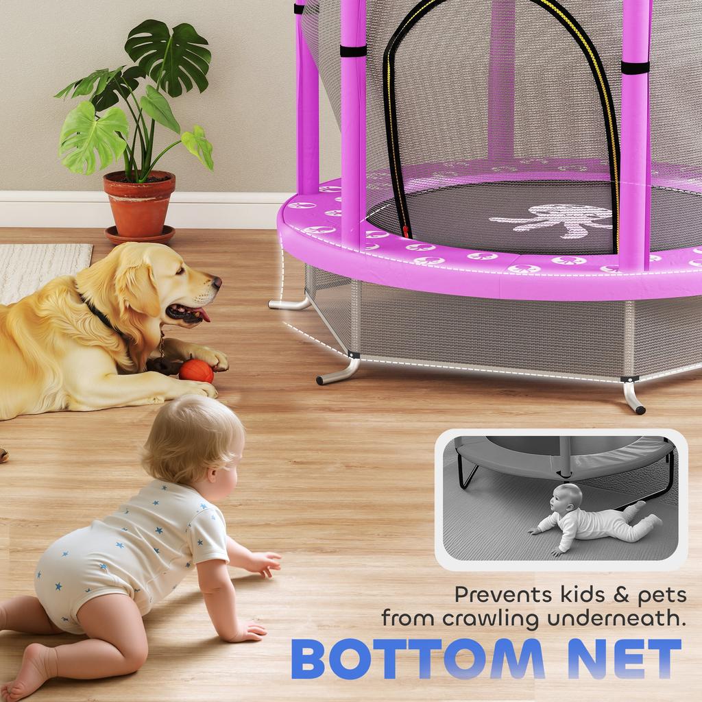 4.6ft Toddler Trampoline W/ Safety Enclosure Net, for Indoor Outdoor Use, Ages 3-6 Years, Purple