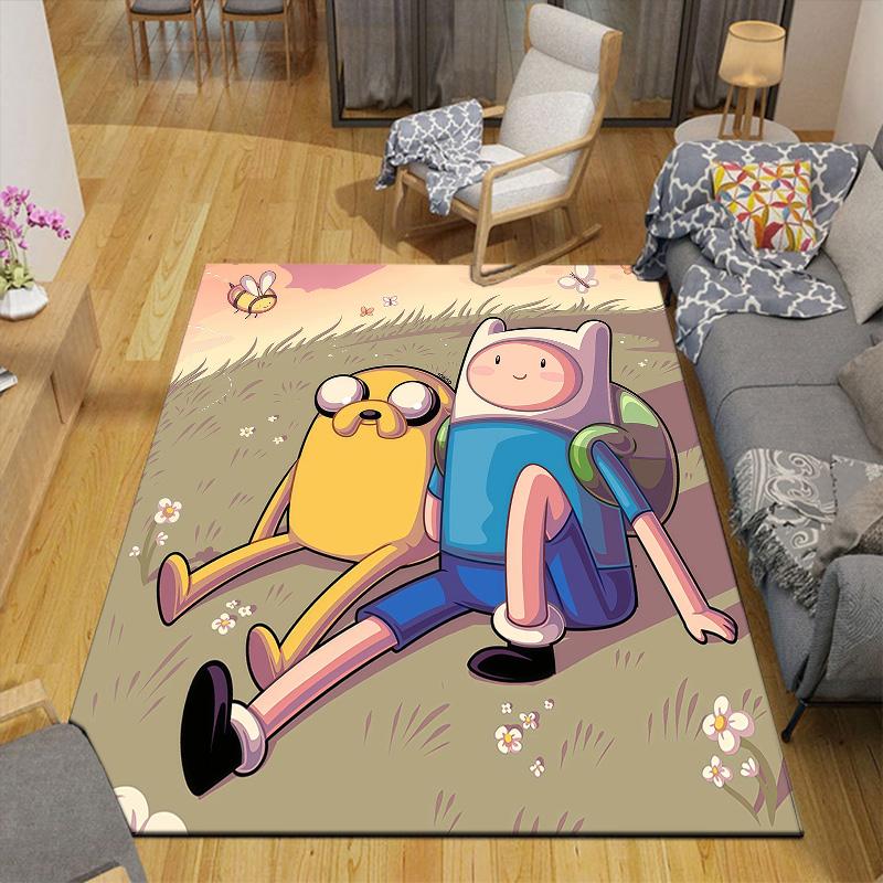 Adventure Time Flannel Pattern Square Carpet,Area Rug,Carpet Rug for Living Room Bedroom Sofa Playroom Decor,Non-slip Floor Mat